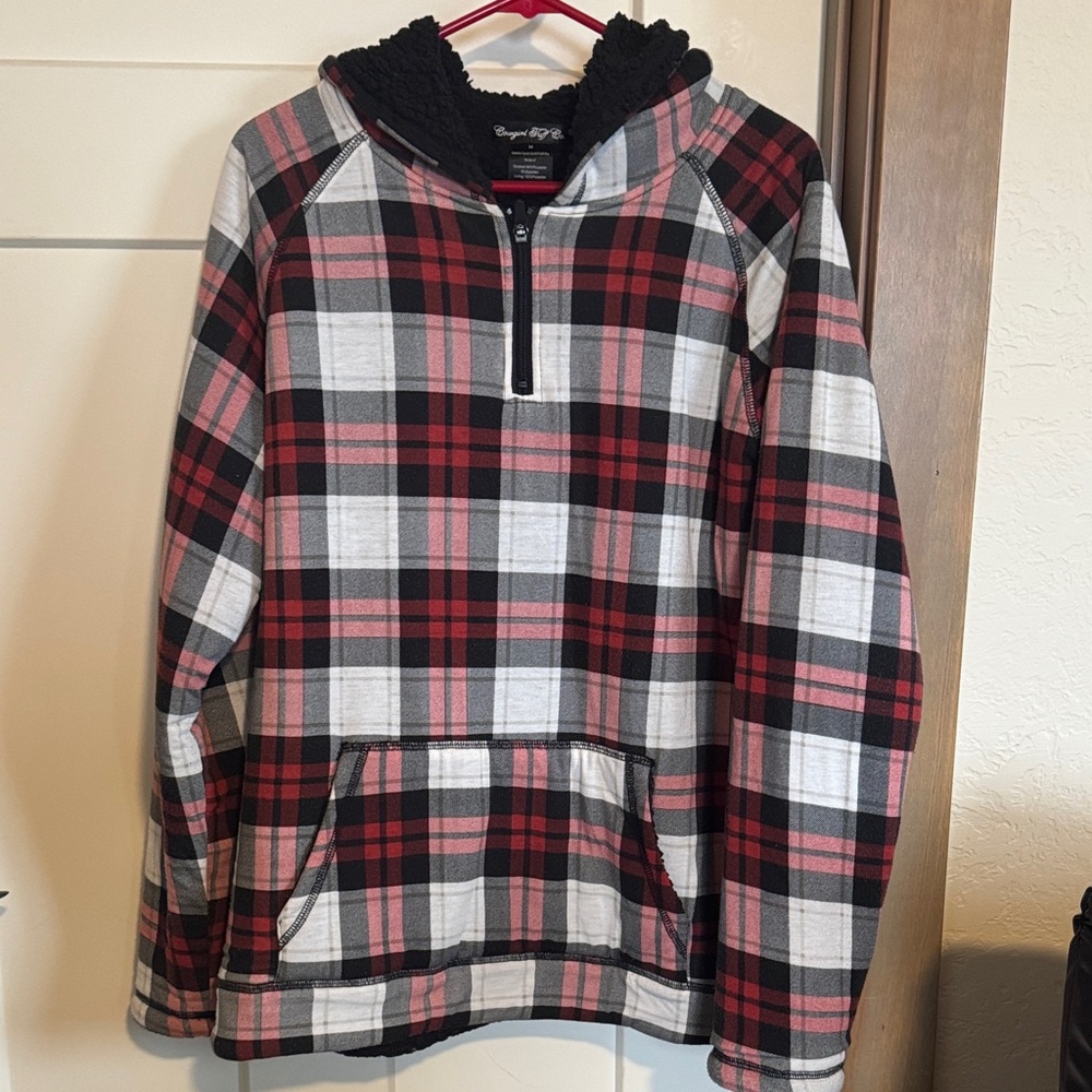 Women’s cowgirl tuff Plaid Hoodie Sweater - Red, Black, and White